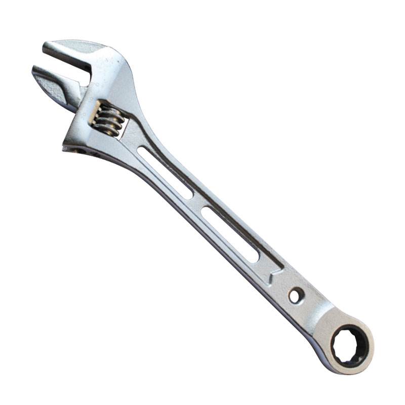 Light Duty Adjustable Wrench, Wide Opening with Ratchet Box End